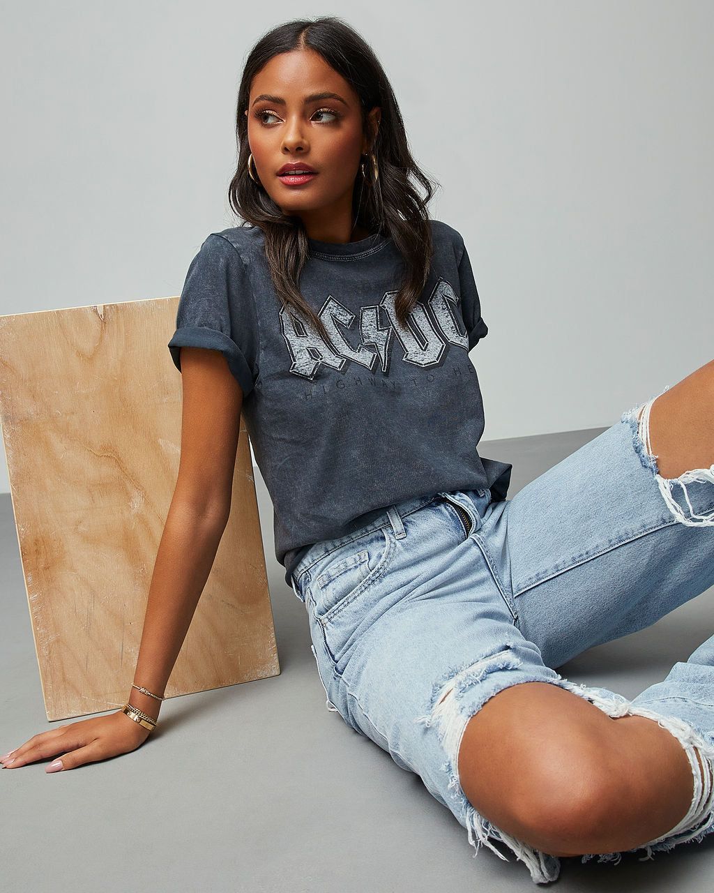 ACDC Embroidered Tee - Charcoal - SALE sold by Vici