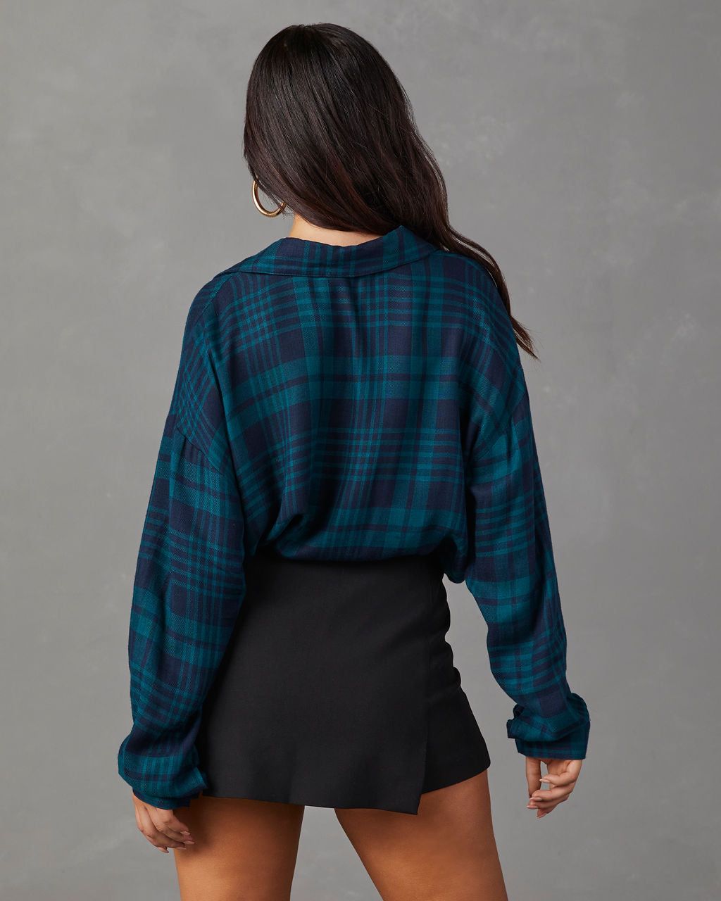 Alysia Plaid Button Down Top - Dark Teal/Black sold by Vici product image thumbnail 4