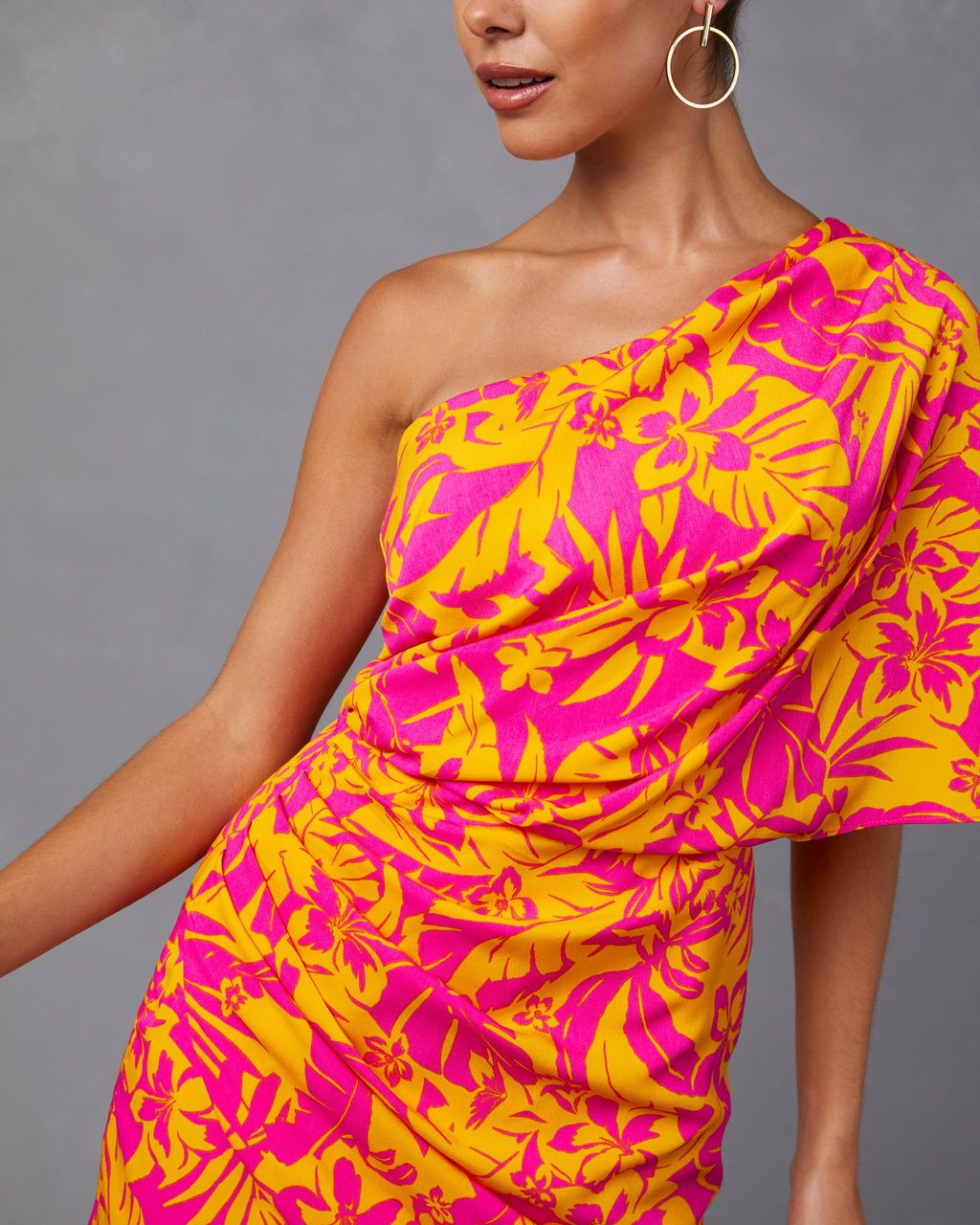 Noemie One Shoulder Mini Dress - Hot Pink/Citrus - FINAL SALE sold by Vici product image thumbnail 3