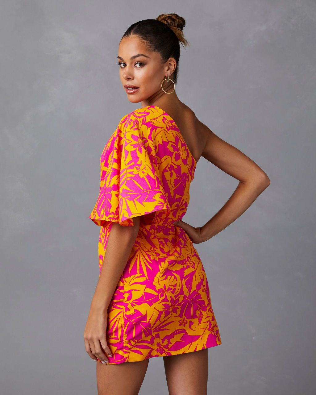 Noemie One Shoulder Mini Dress - Hot Pink/Citrus - FINAL SALE sold by Vici product image thumbnail 2
