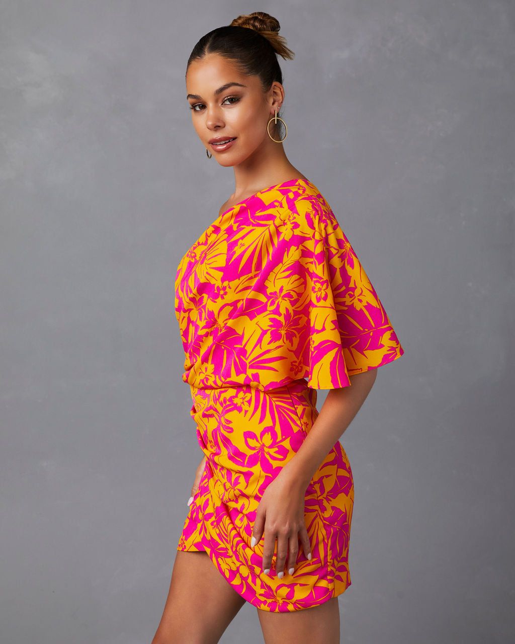 Noemie One Shoulder Mini Dress - Hot Pink/Citrus - FINAL SALE sold by Vici product image thumbnail 4