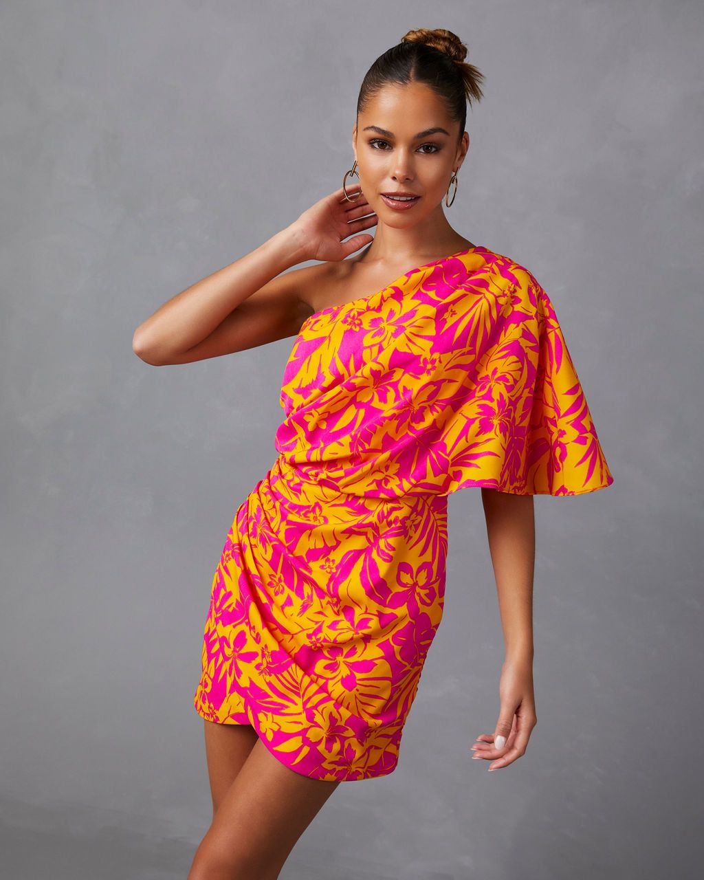 Noemie One Shoulder Mini Dress - Hot Pink/Citrus - FINAL SALE sold by Vici product image thumbnail 5
