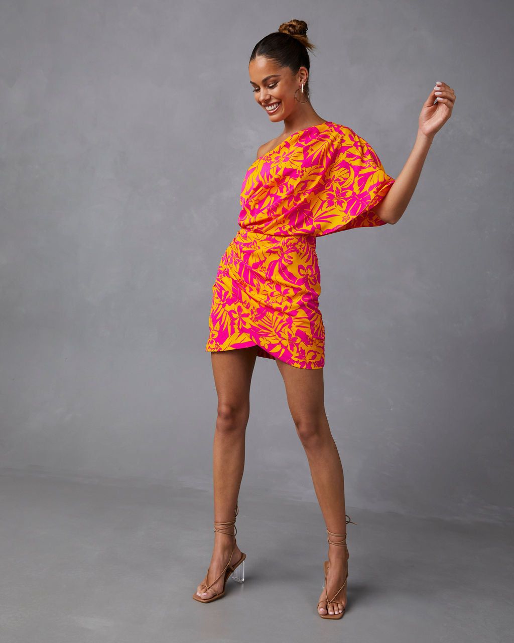 Noemie One Shoulder Mini Dress - Hot Pink/Citrus - FINAL SALE sold by Vici product image thumbnail 7