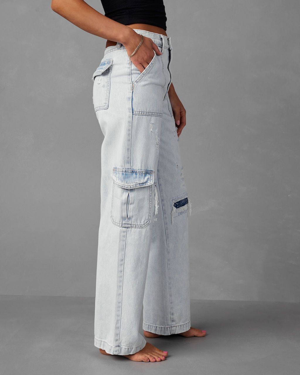 River High Waisted Cargo Jeans sold by Vici product image thumbnail 5