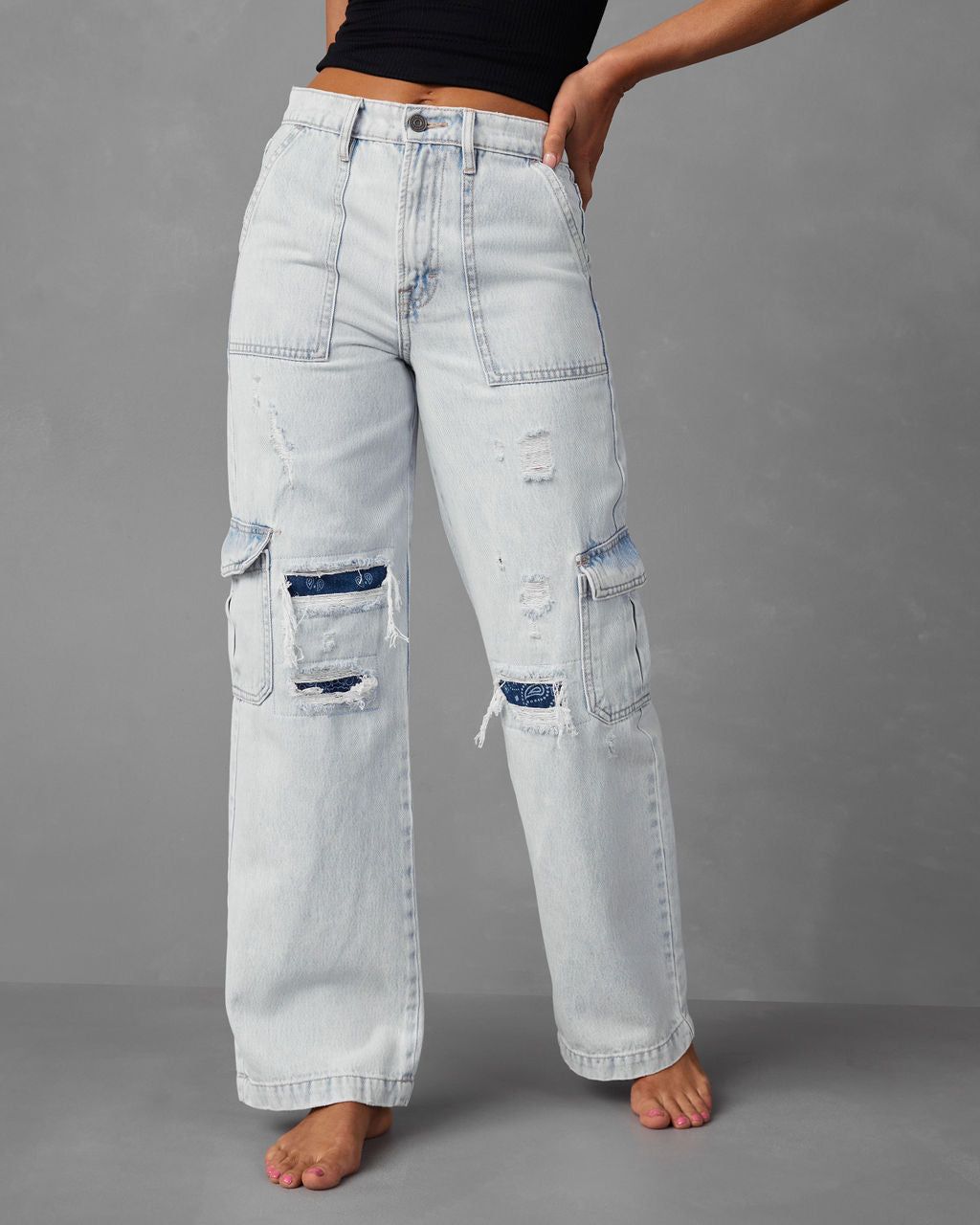 River High Waisted Cargo Jeans sold by Vici product image thumbnail 4