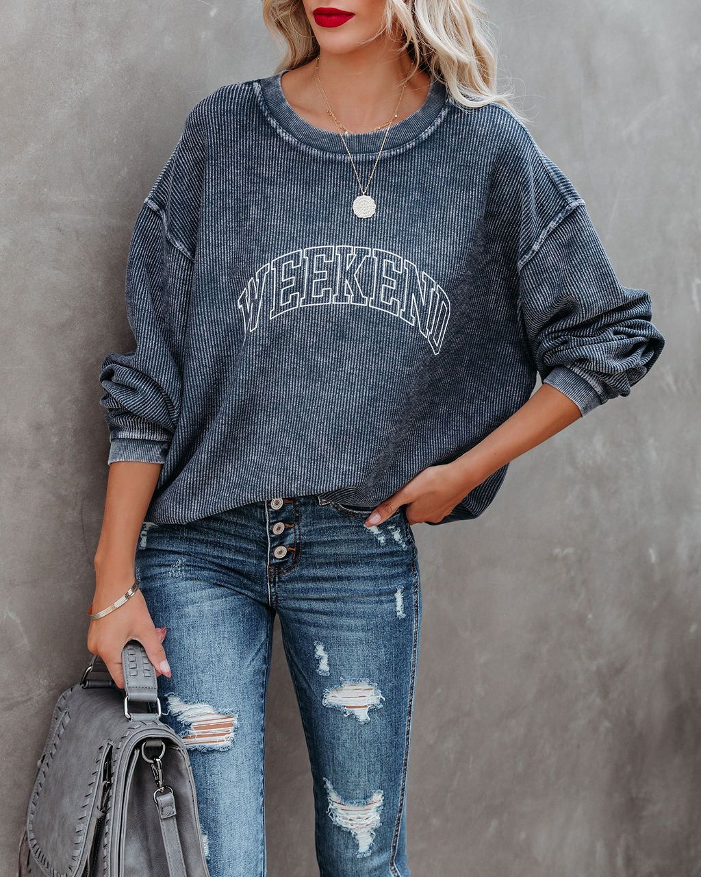 Worn Weekend Ribbed Cotton Pullover - FINAL SALE sold by Vici