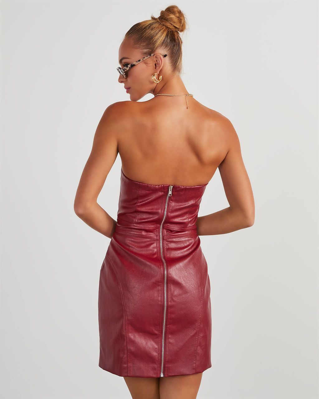 Evette Faux Leather Strapless Mini Dress - Red sold by Vici product image thumbnail 4