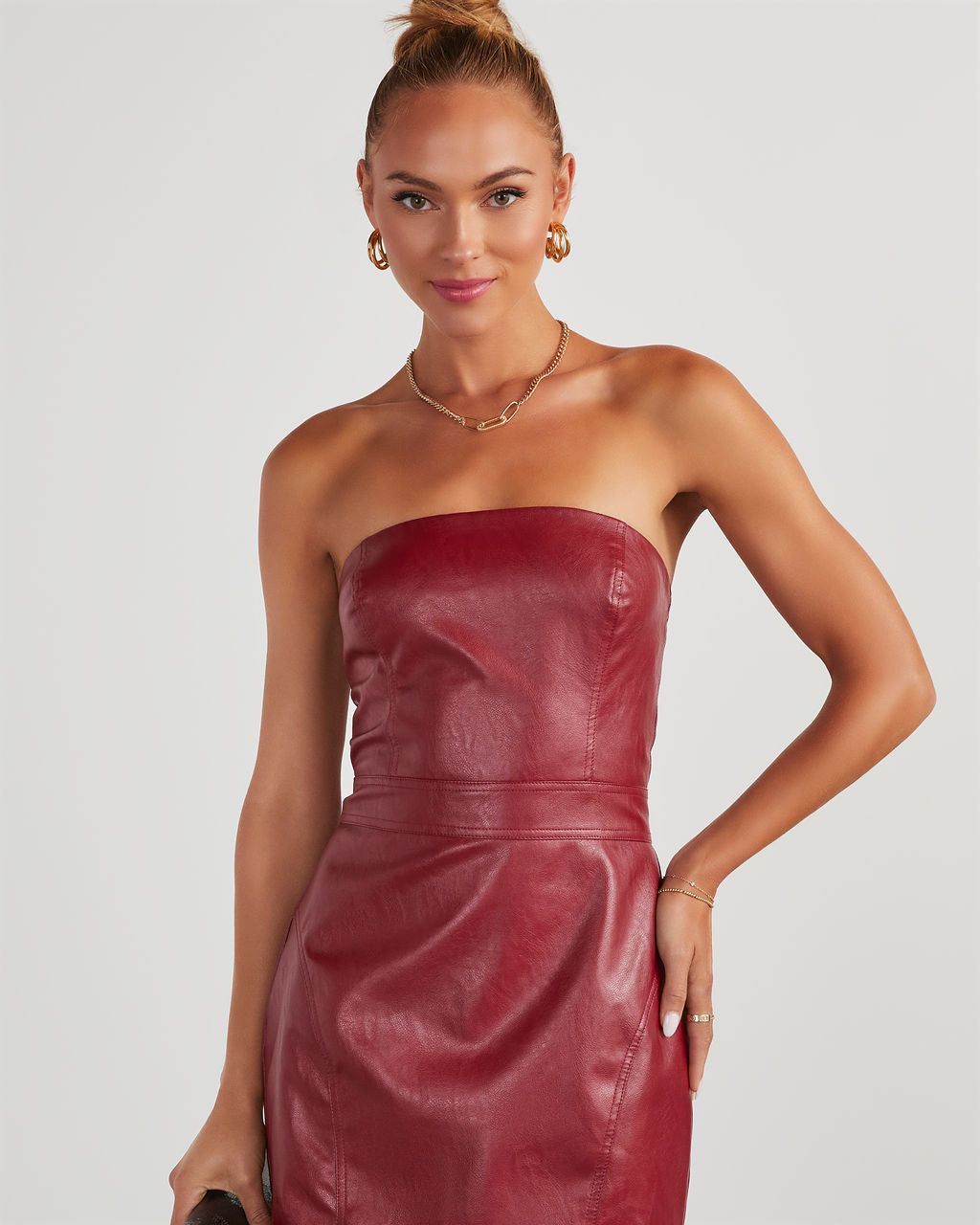Evette Faux Leather Strapless Mini Dress - Red sold by Vici product image thumbnail 5