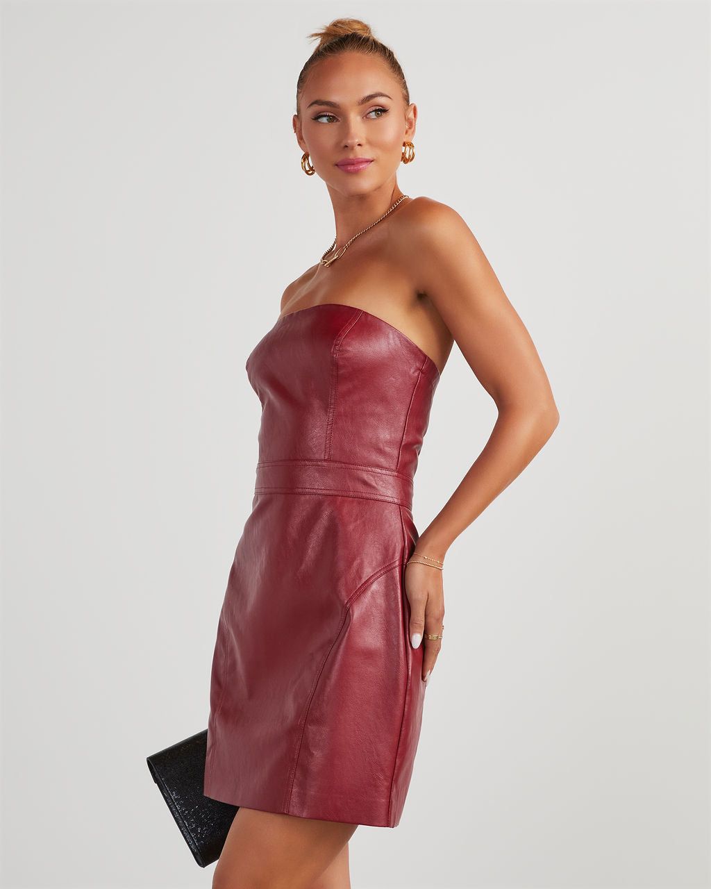 Evette Faux Leather Strapless Mini Dress - Red sold by Vici product image thumbnail 3