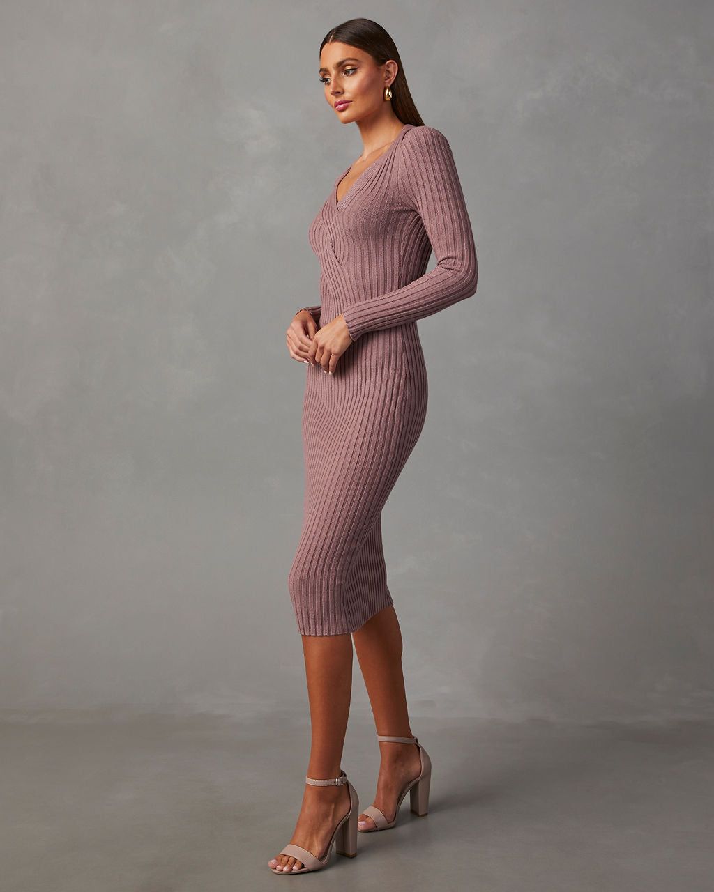 My Sweet Time V-Neck Midi Sweater Dress - Taupe - SALE sold by Vici product image thumbnail 3