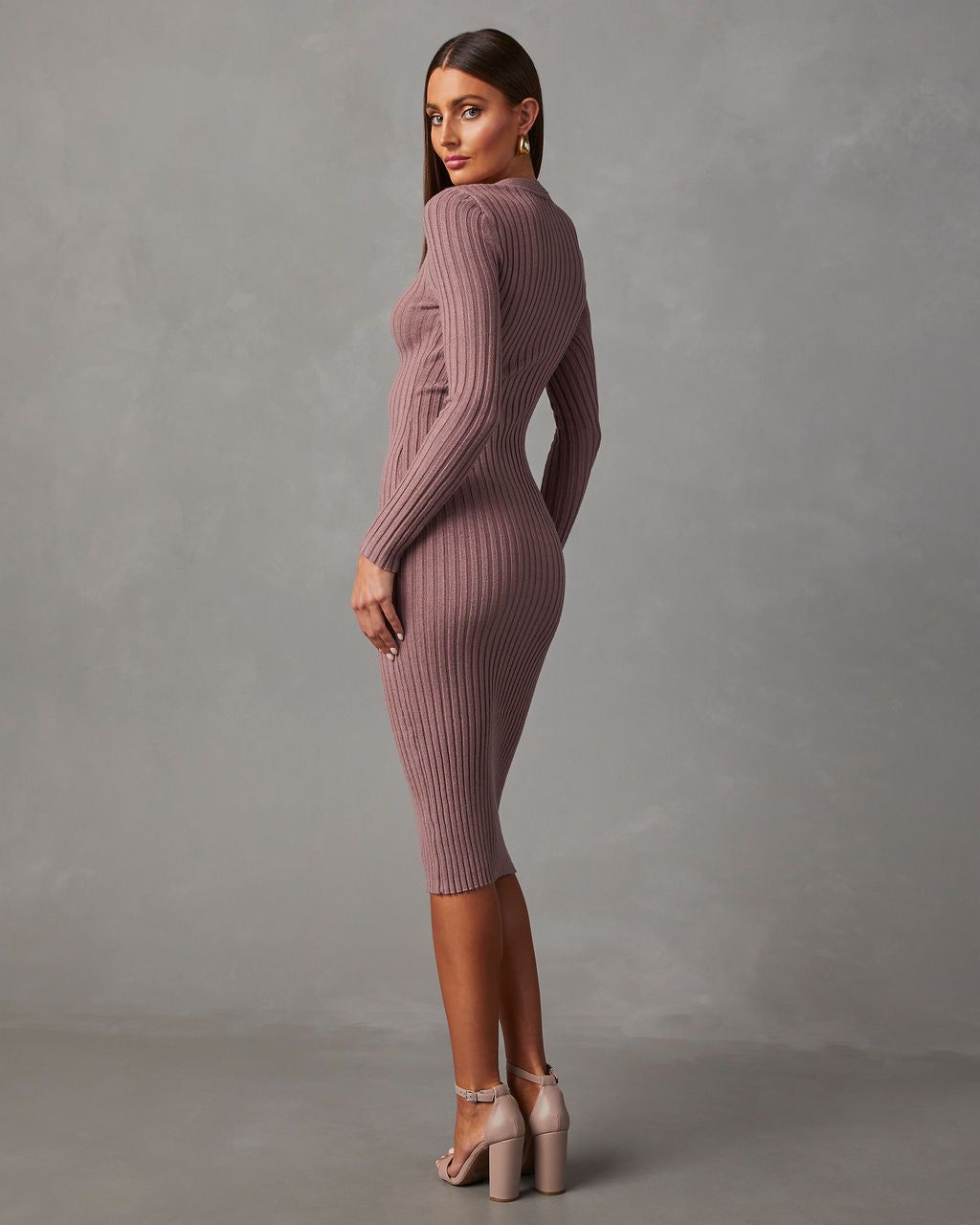 My Sweet Time V-Neck Midi Sweater Dress - Taupe - SALE sold by Vici product image thumbnail 4
