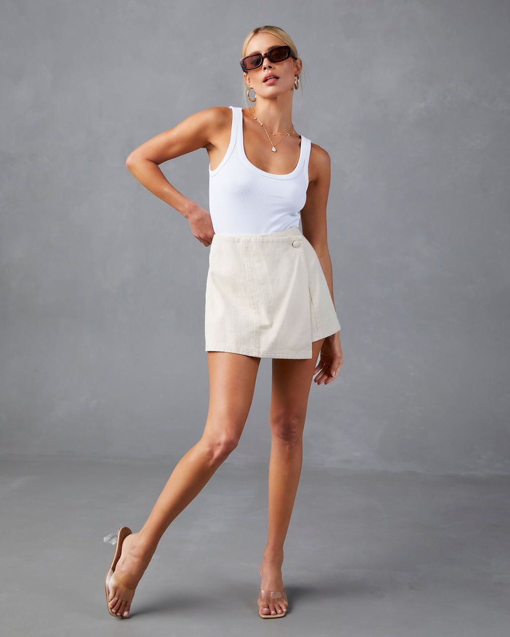 Maite Button Front Mini Skort - Tan - SALE sold by Vici product image thumbnail 3