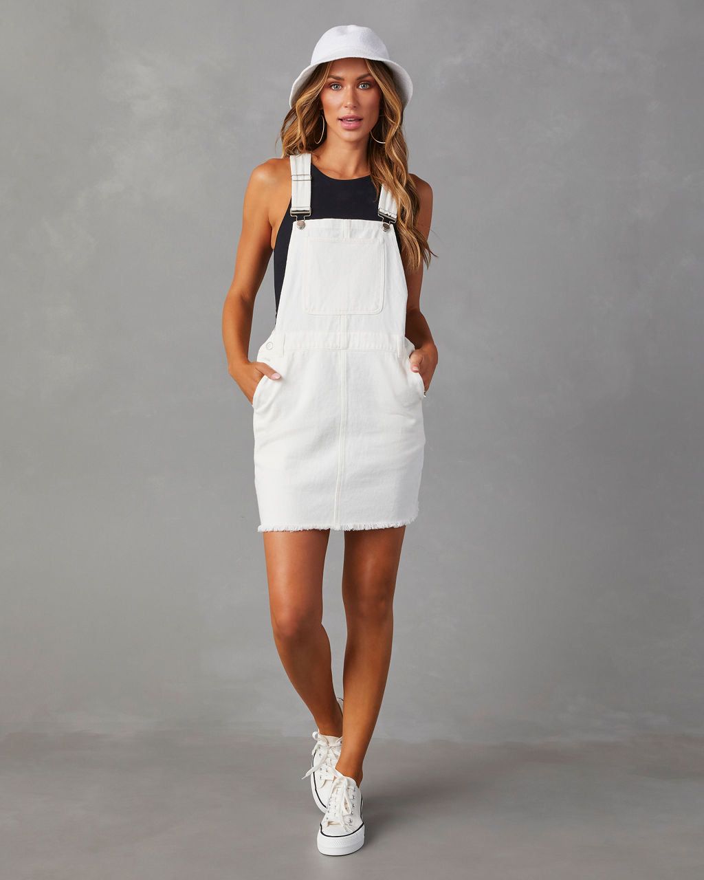 Athenia Denim Overall Mini Dress - White - FINAL SALE sold by Vici product image thumbnail 3