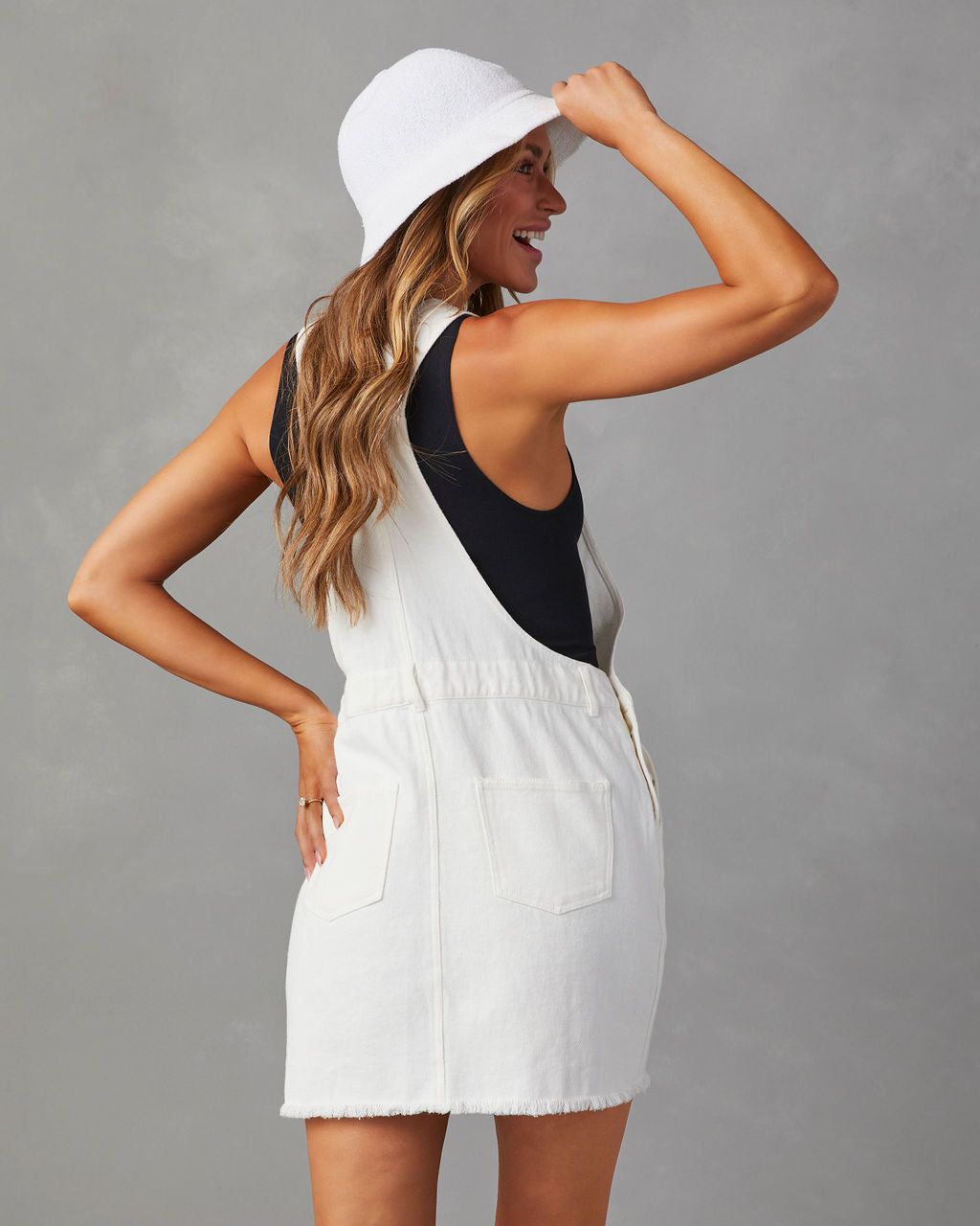 Athenia Denim Overall Mini Dress - White - FINAL SALE sold by Vici product image thumbnail 2