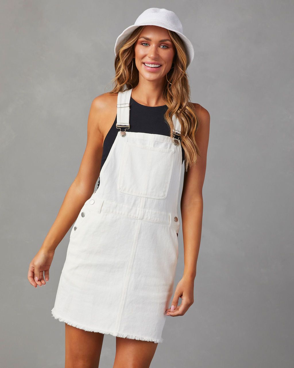 Athenia Denim Overall Mini Dress - White - FINAL SALE sold by Vici product image thumbnail 5