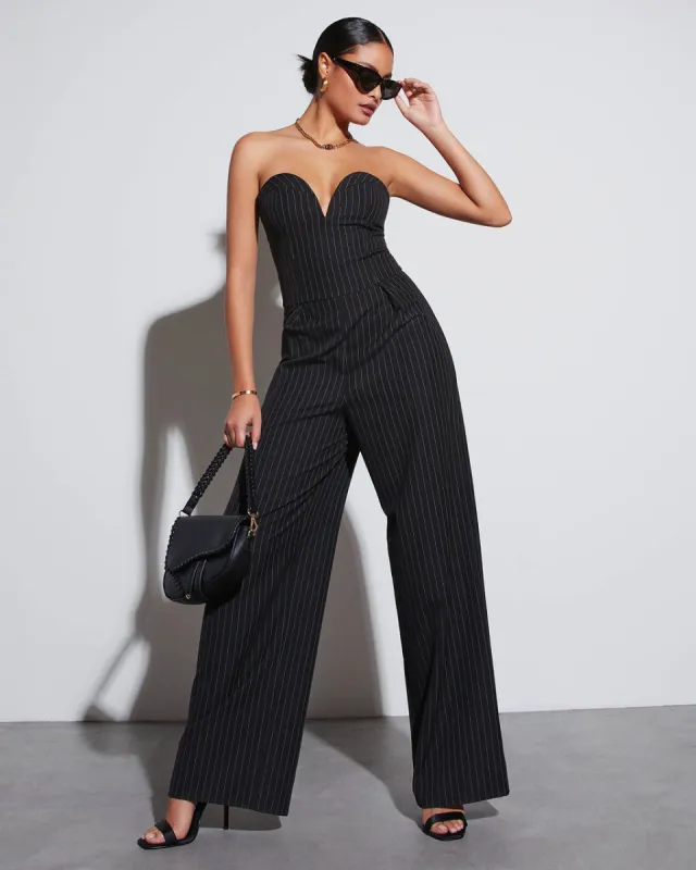 Midnights Strapless Pinstripe Jumpsuit sold by Vici