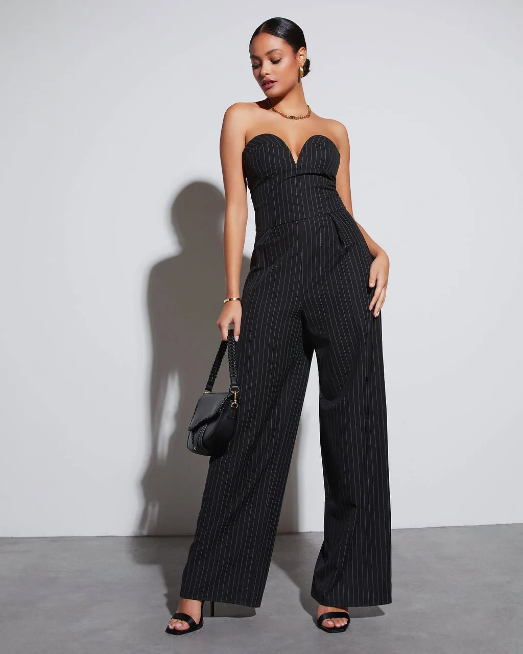 Midnights Strapless Pinstripe Jumpsuit sold by Vici product image thumbnail 4