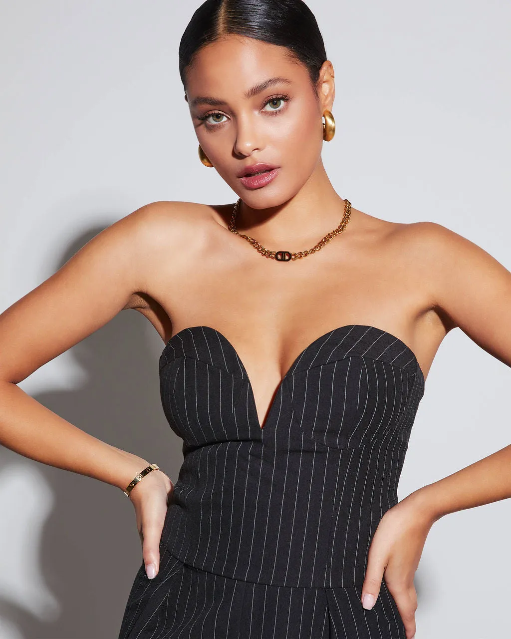 Midnights Strapless Pinstripe Jumpsuit sold by Vici product image thumbnail 5