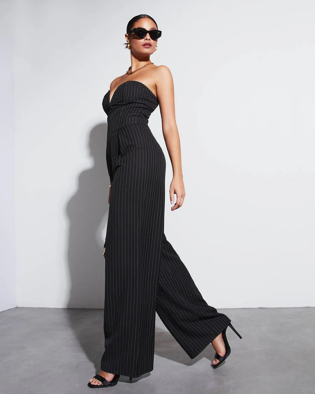 Midnights Strapless Pinstripe Jumpsuit sold by Vici product image thumbnail 2