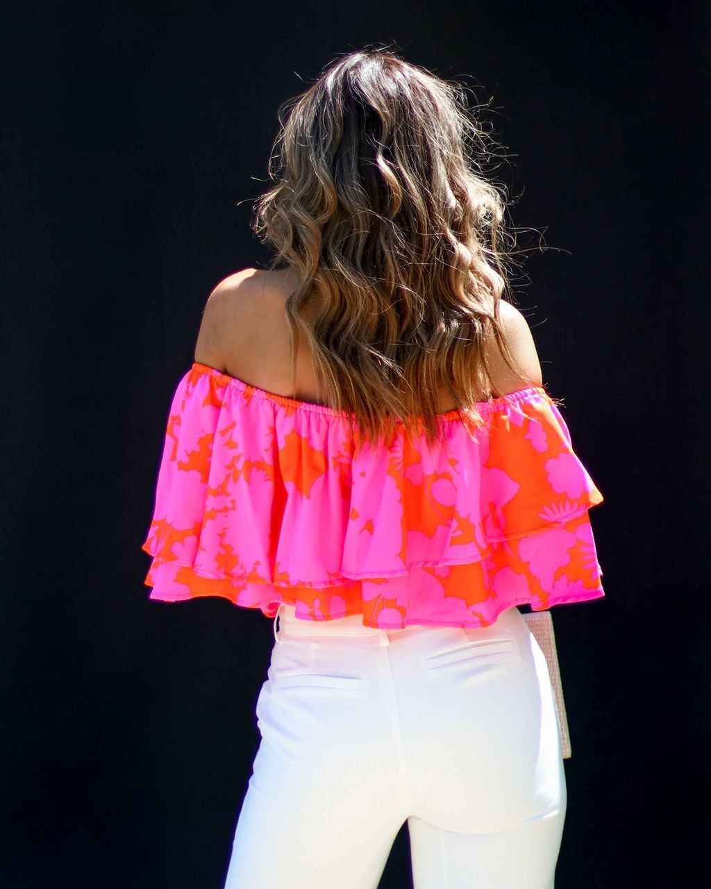 Botanical Paradise Floral Off The Shoulder Ruffle Top - Pink/Orange - FINAL SALE sold by Vici product image thumbnail 2