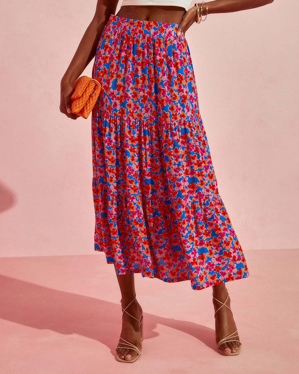 Blooming Poppy Tiered Midi Skirt sold by Vici product image thumbnail 3