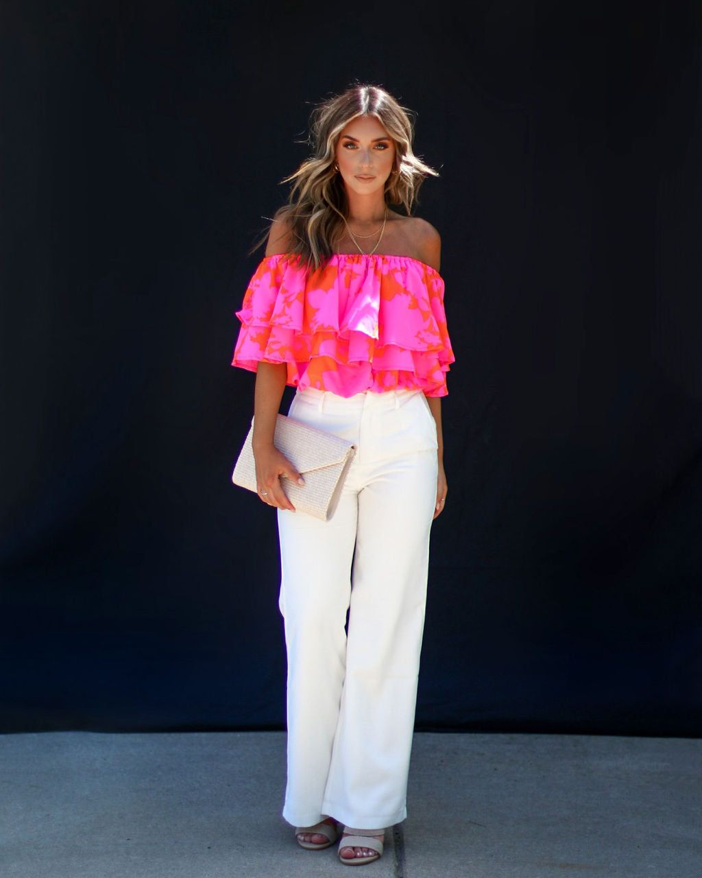 Botanical Paradise Floral Off The Shoulder Ruffle Top - Pink/Orange - FINAL SALE sold by Vici product image thumbnail 5