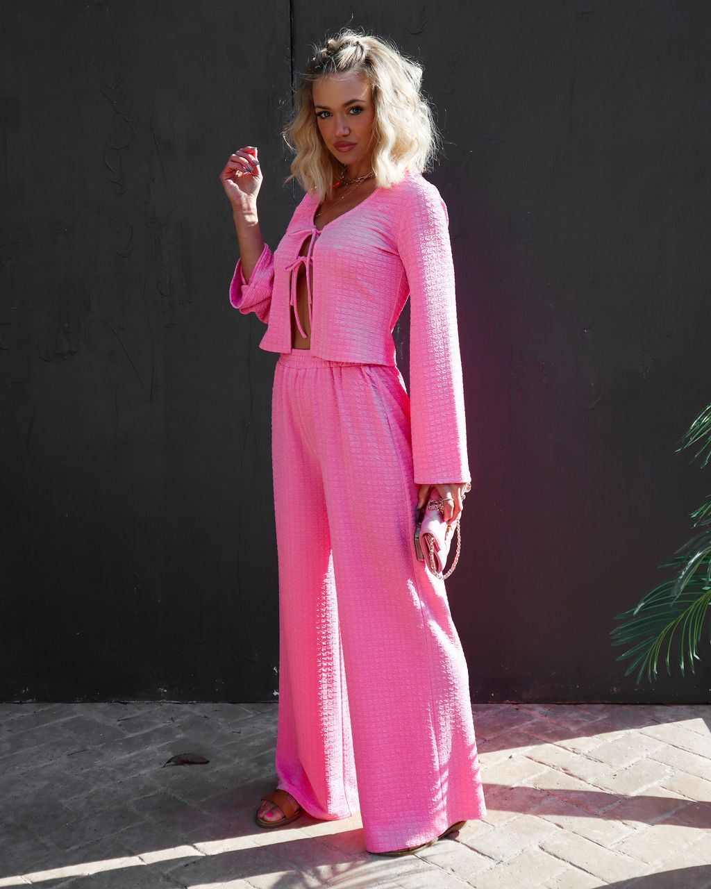 Pushing Limits High Waisted Textured Wide Leg Pants - Pink - FINAL SALE sold by Vici product image thumbnail 6