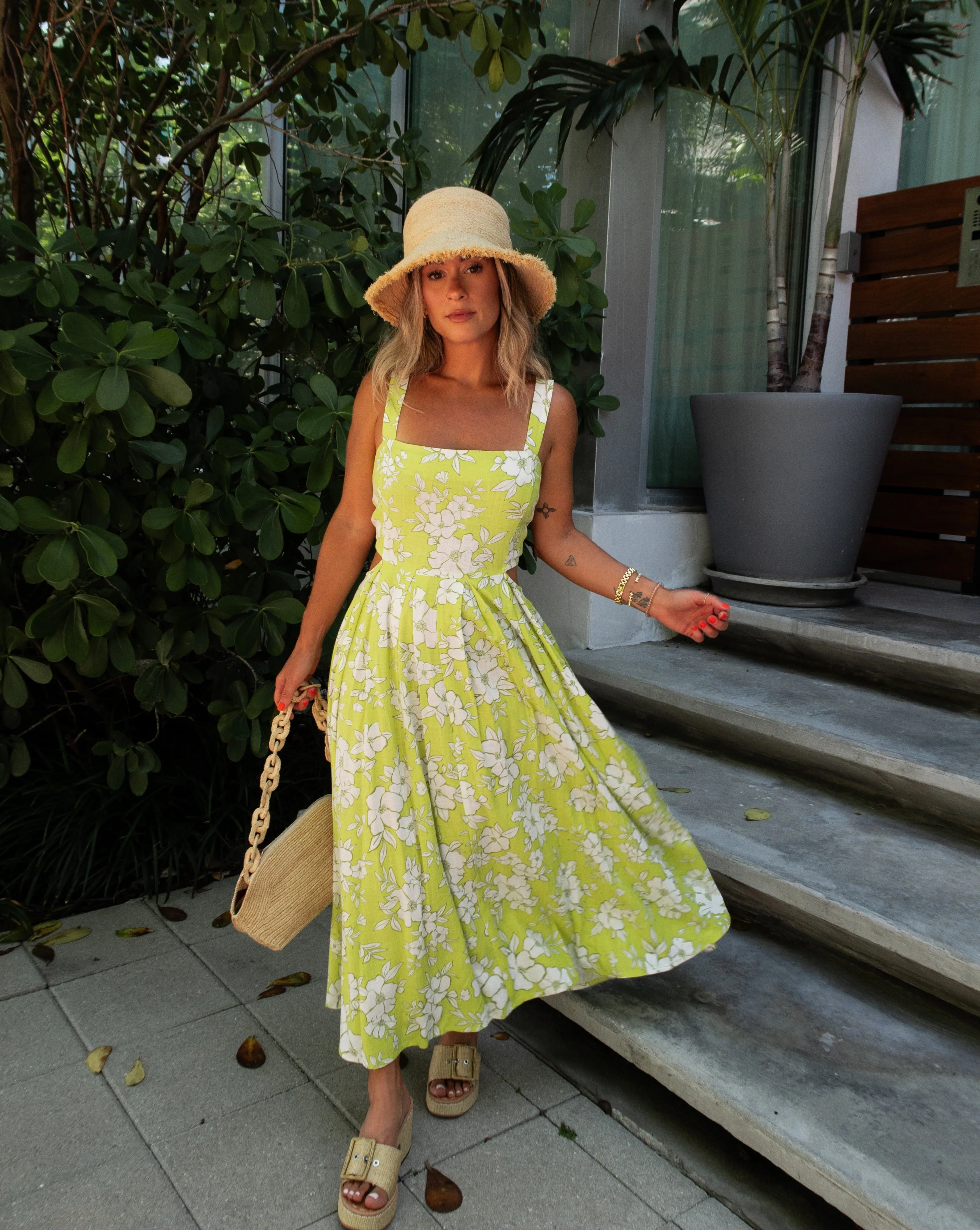 Kahului Floral Print Cutout Midi Dress sold by Vici