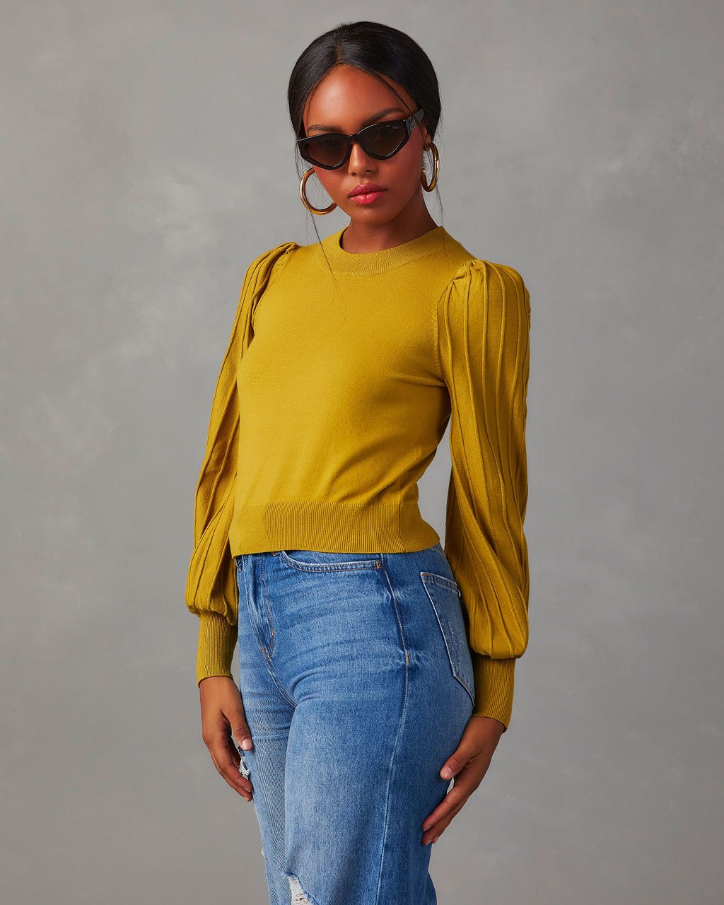Borrego Puff Sleeve Lightweight Sweater - Chartreuse sold by Vici product image thumbnail 3