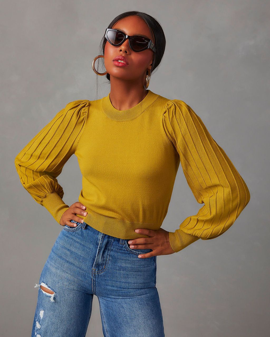 Borrego Puff Sleeve Lightweight Sweater - Chartreuse sold by Vici