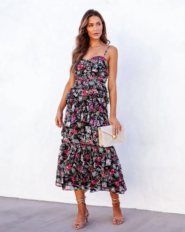 Kaycee Floral Tiered Midi Dress sold by Vici