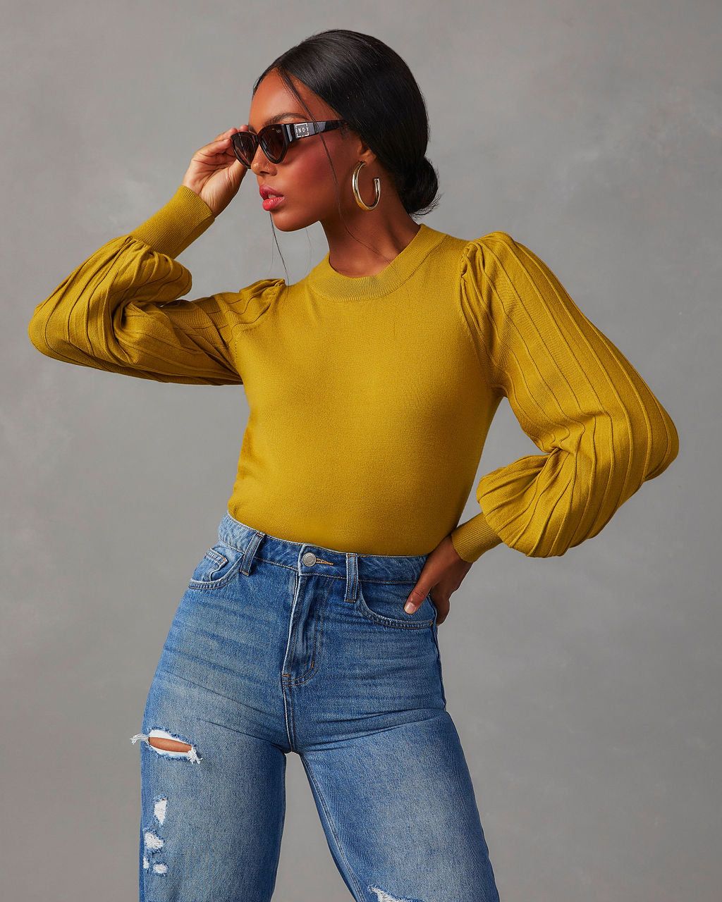 Borrego Puff Sleeve Lightweight Sweater - Chartreuse sold by Vici product image thumbnail 5