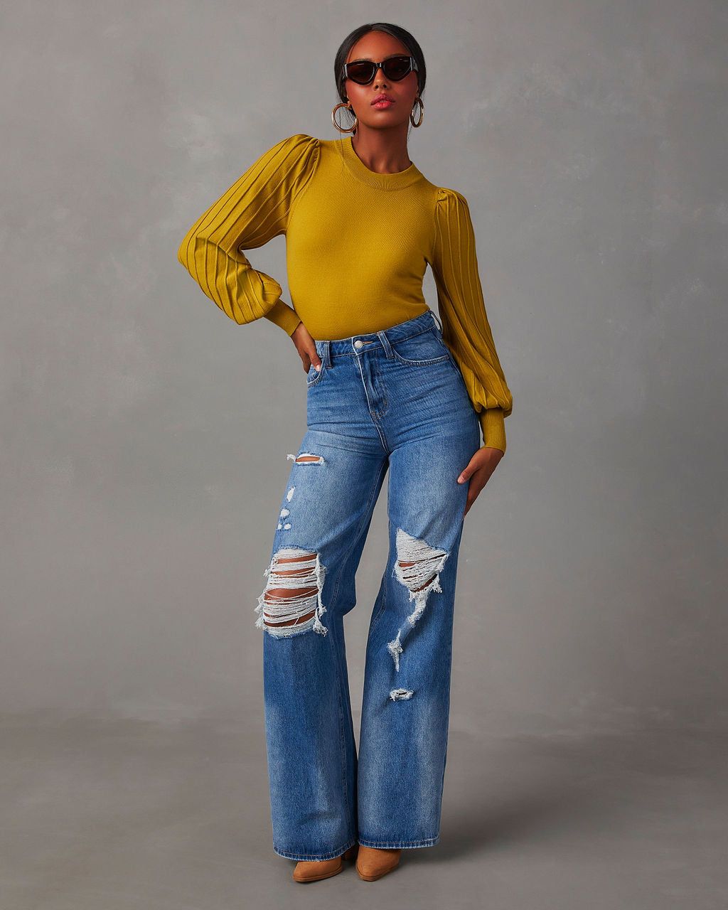 Borrego Puff Sleeve Lightweight Sweater - Chartreuse sold by Vici product image thumbnail 6