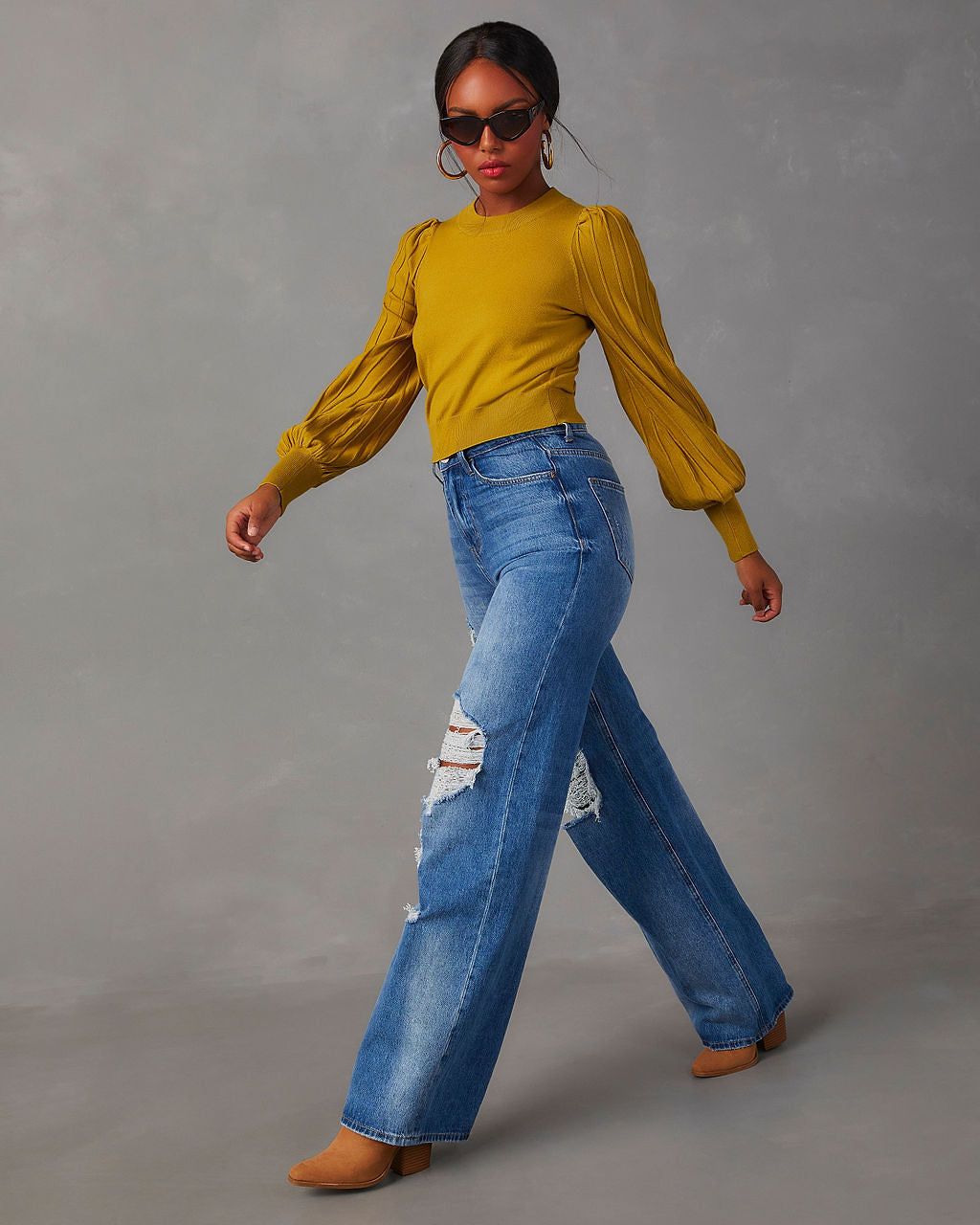 Borrego Puff Sleeve Lightweight Sweater - Chartreuse sold by Vici product image thumbnail 2