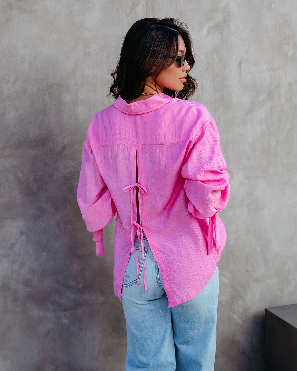 Full Of Surprises Back Tie Button Down Top - Bubble Gum Pink - FINAL SALE sold by Vici product image thumbnail 4