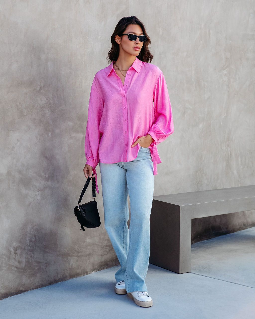 Full Of Surprises Back Tie Button Down Top - Bubble Gum Pink - FINAL SALE sold by Vici product image thumbnail 3