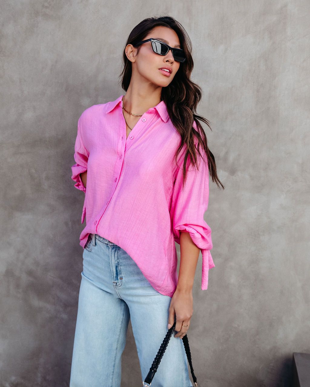 Full Of Surprises Back Tie Button Down Top - Bubble Gum Pink - FINAL SALE sold by Vici product image thumbnail 6