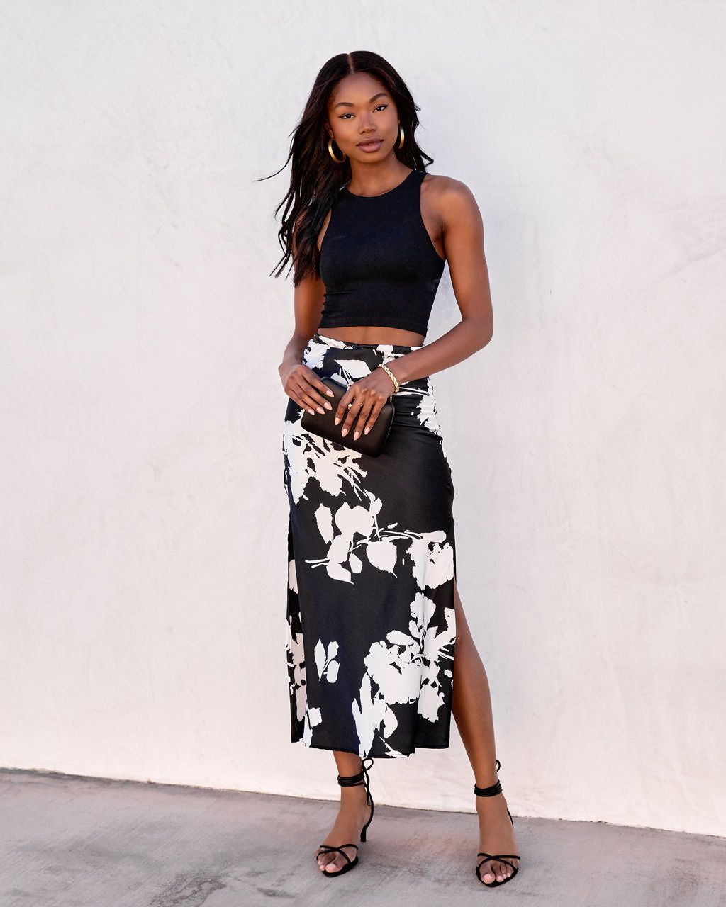 Eva Satin Printed Maxi Skirt sold by Vici