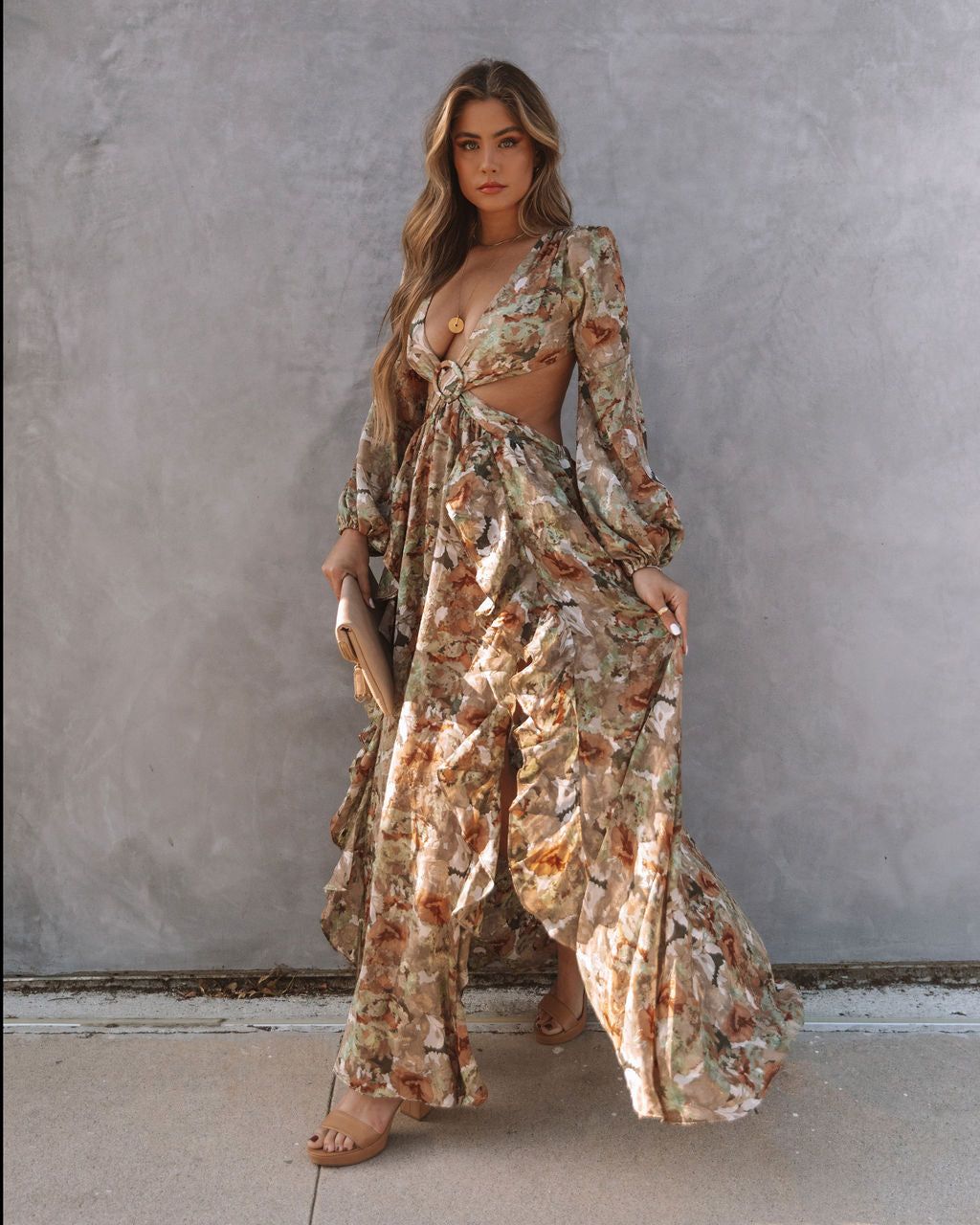 Jelani Floral Cutout Ruffle Maxi Dress - FINAL SALE sold by Vici