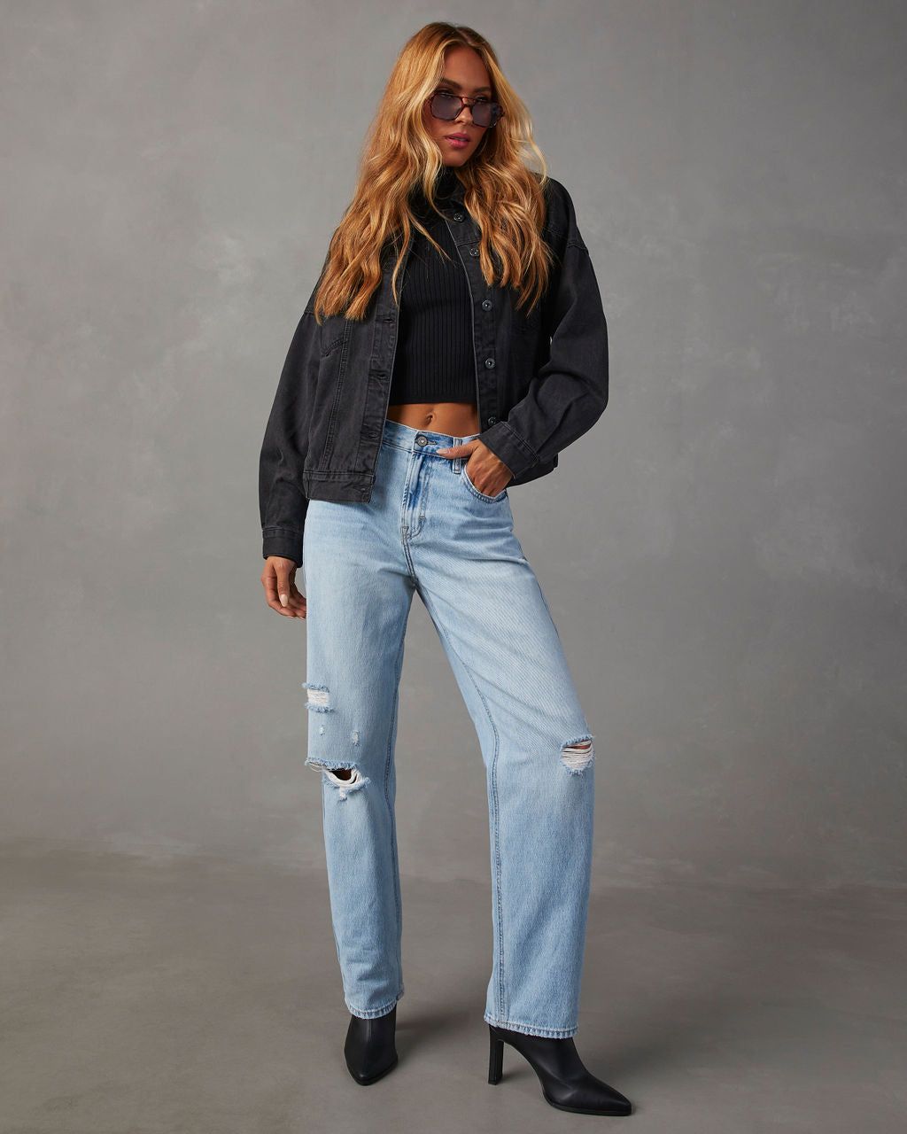 Sadine Distressed High Rise Straight Jeans - Light Wash - SALE sold by Vici