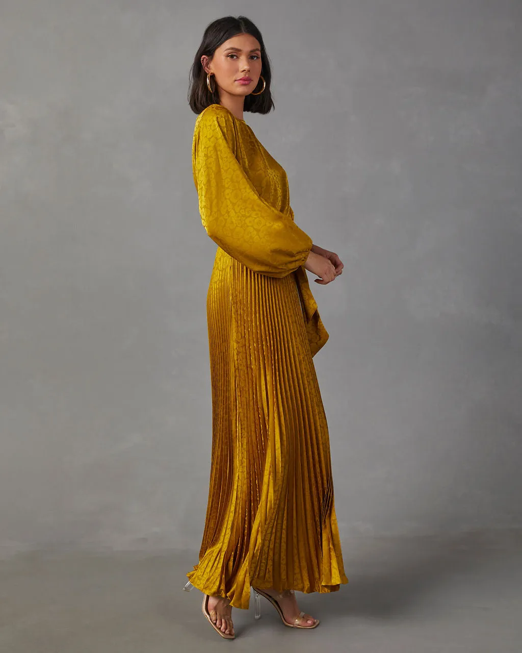 Fairytale Satin Pleated Tie Waist Maxi Dress sold by Vici product image thumbnail 3