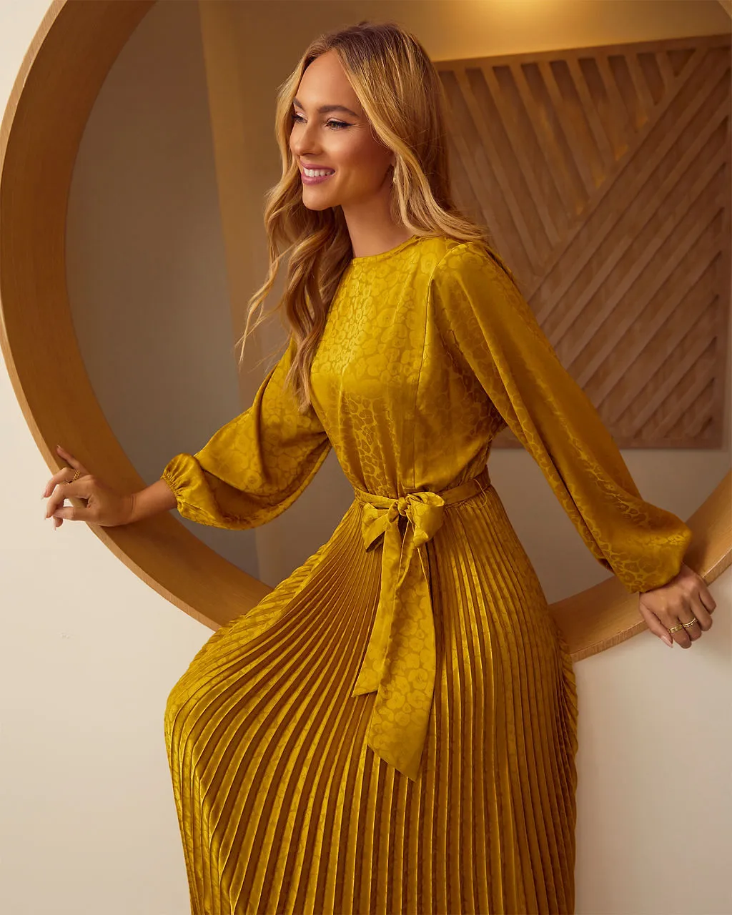 Fairytale Satin Pleated Tie Waist Maxi Dress sold by Vici product image thumbnail 2