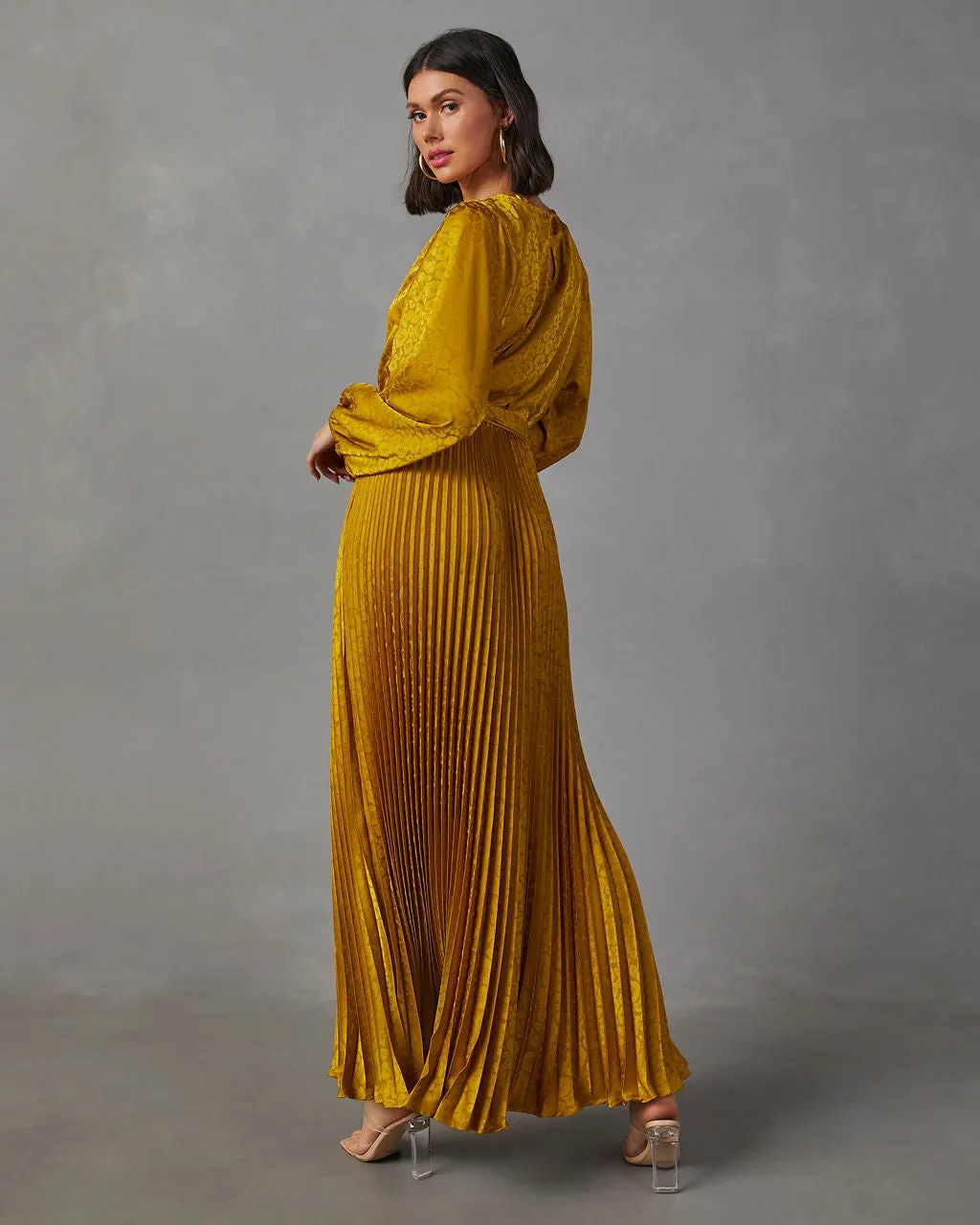 Fairytale Satin Pleated Tie Waist Maxi Dress sold by Vici product image thumbnail 4