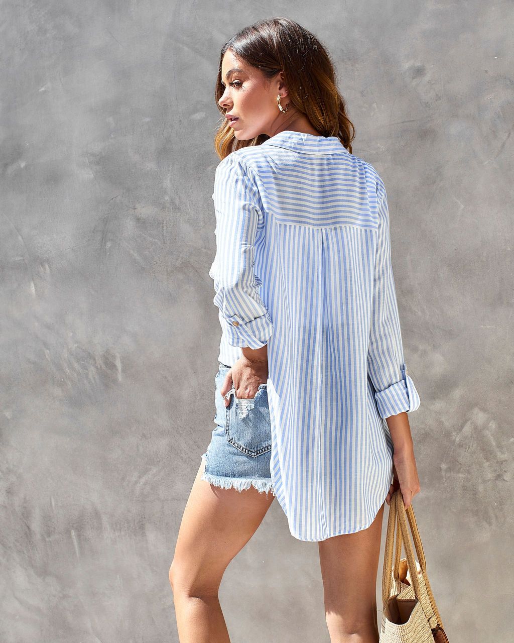 Coastal Cruising Stripe Button Down Top - Blue - SALE sold by Vici product image thumbnail 2