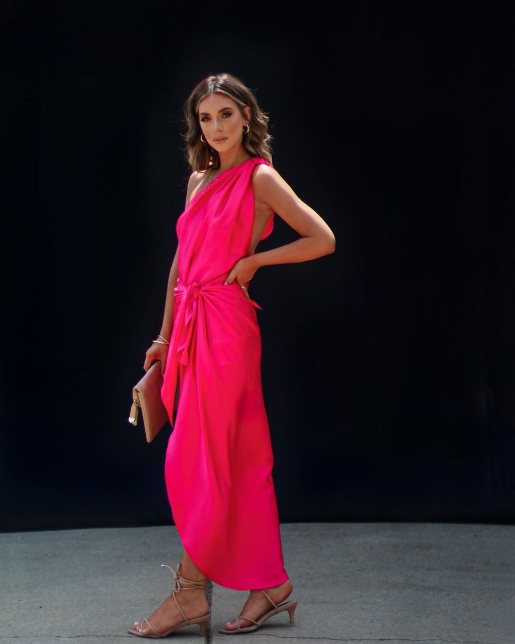 Get Even One Shoulder Front Tie Midi Dress - Fuchsia - LAST CHANCE sold by Vici product image thumbnail 4