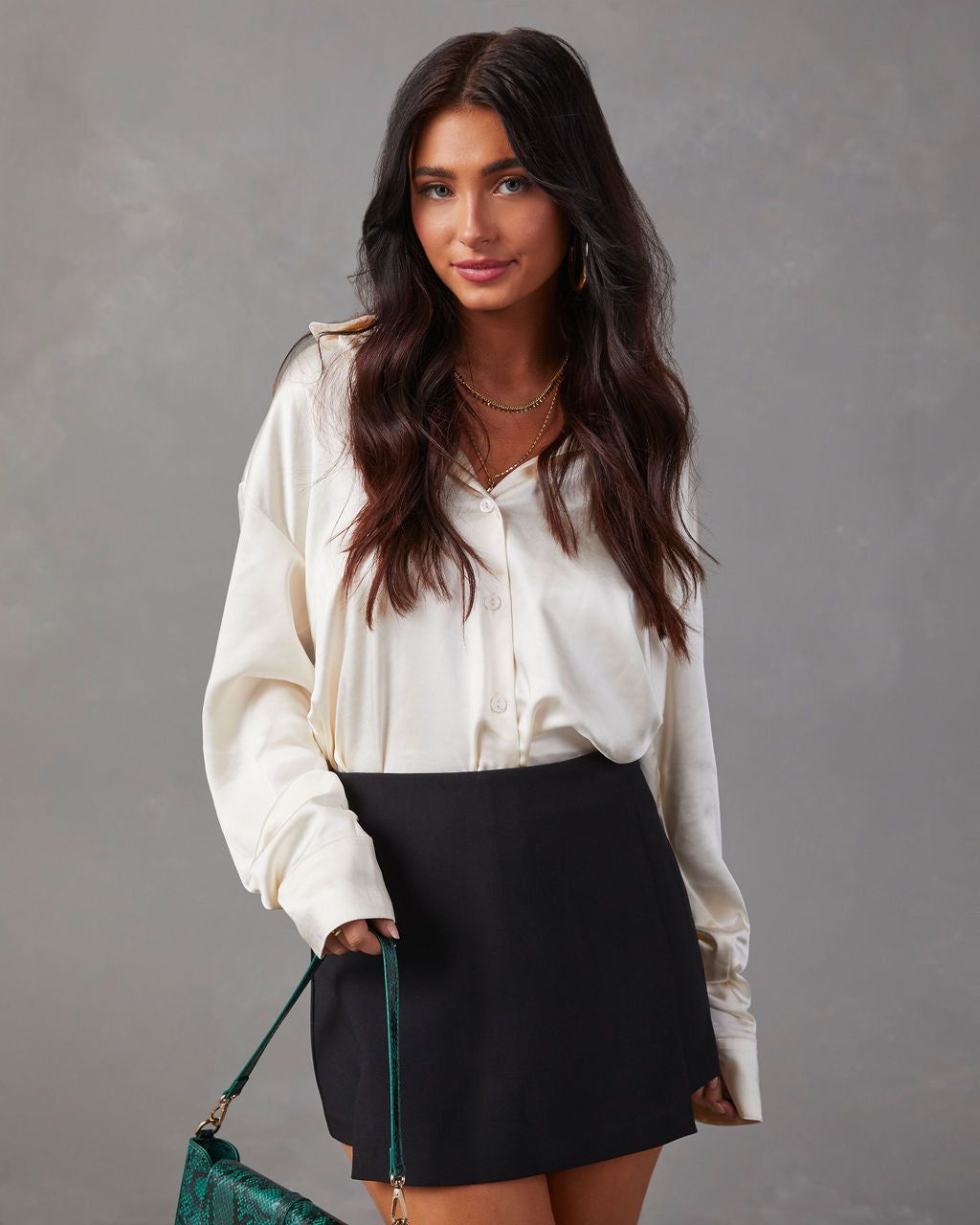 Kielan Satin Button Down Top - Cream sold by Vici product image thumbnail 6