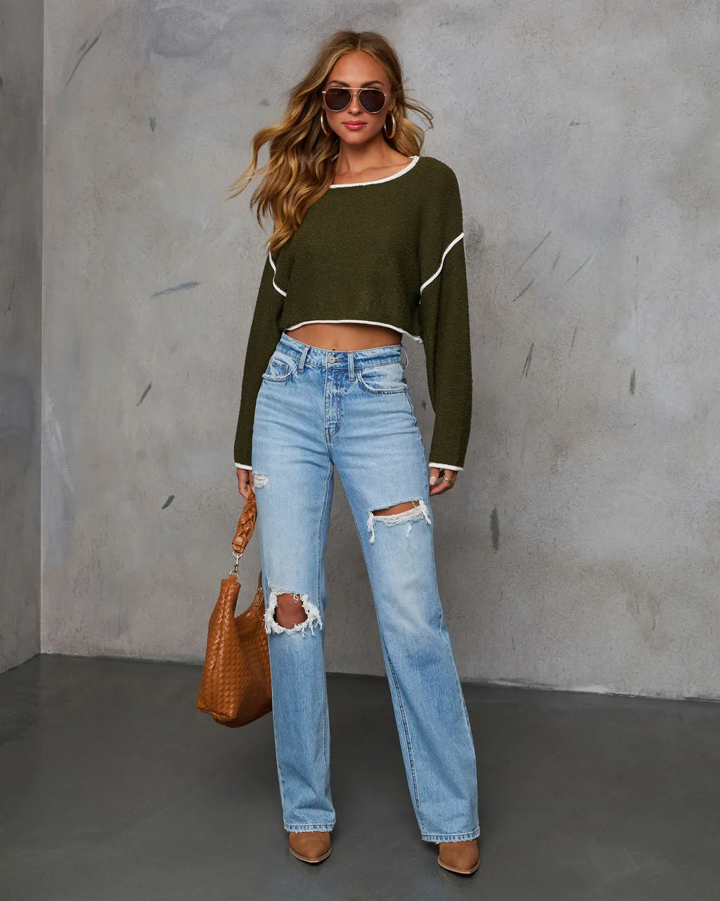 Lorian Contrast Seams Sweater sold by Vici