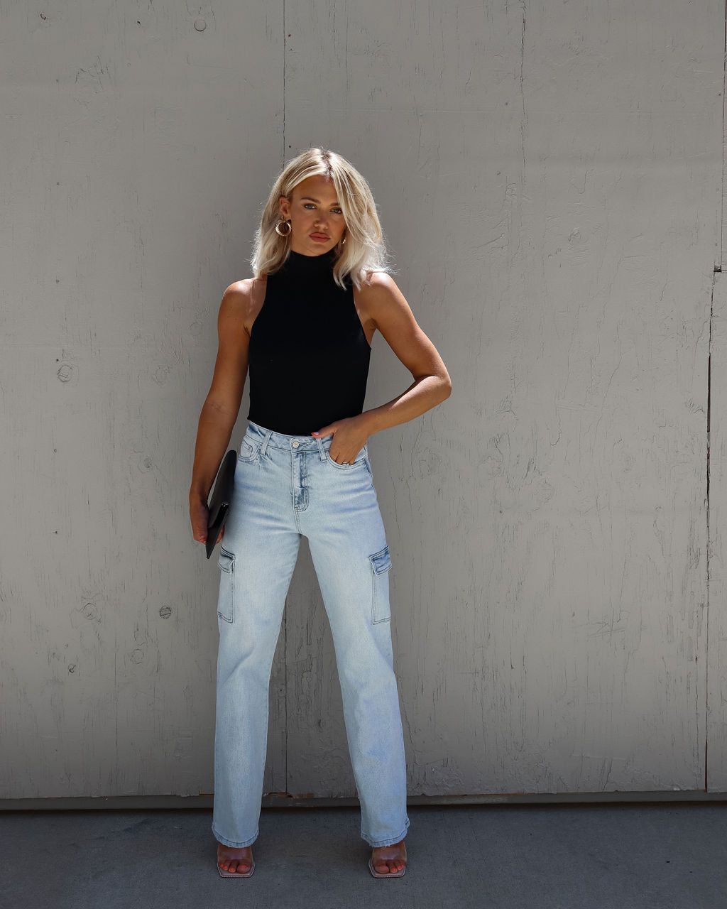 Derossi 90s High Rise Cargo Jeans - Light Wash sold by Vici product image thumbnail 5