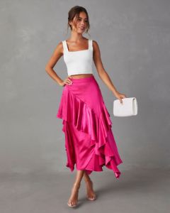 Amorina Ruffle Midi Skirt - Fuchsia - FINAL SALE sold by Vici