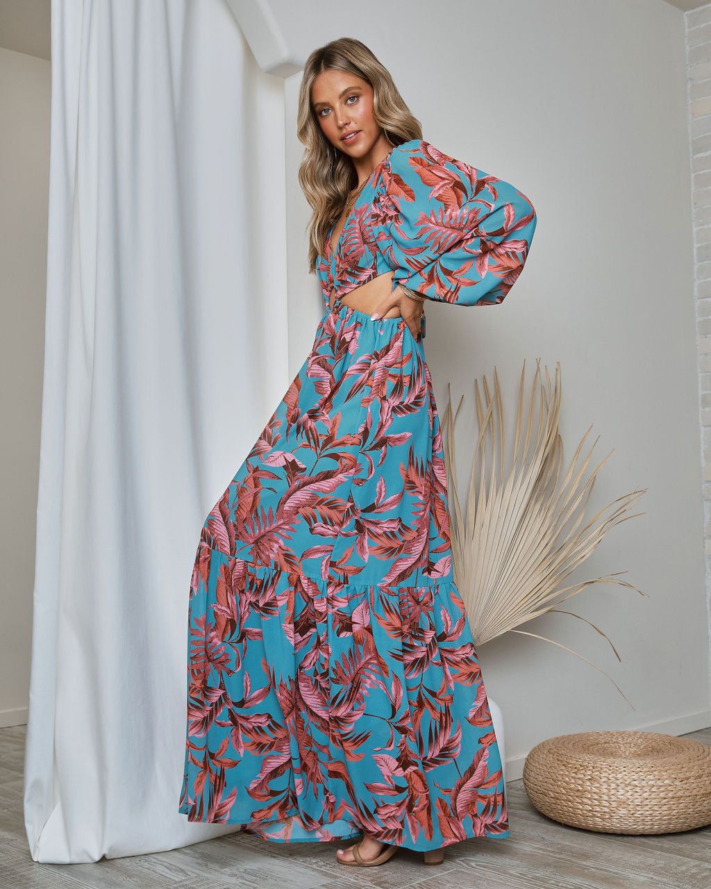 Romance In The Tropics Printed Cutout Maxi Dress sold by Vici product image thumbnail 5